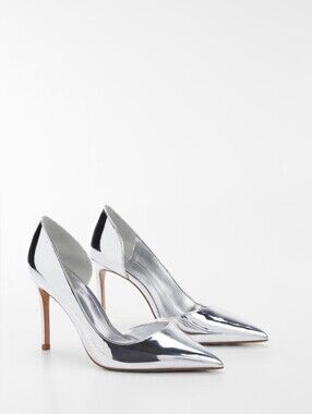Silver Pointed Toe Stiletto Pumps - Women's Metallic Heels From Mango Size 40